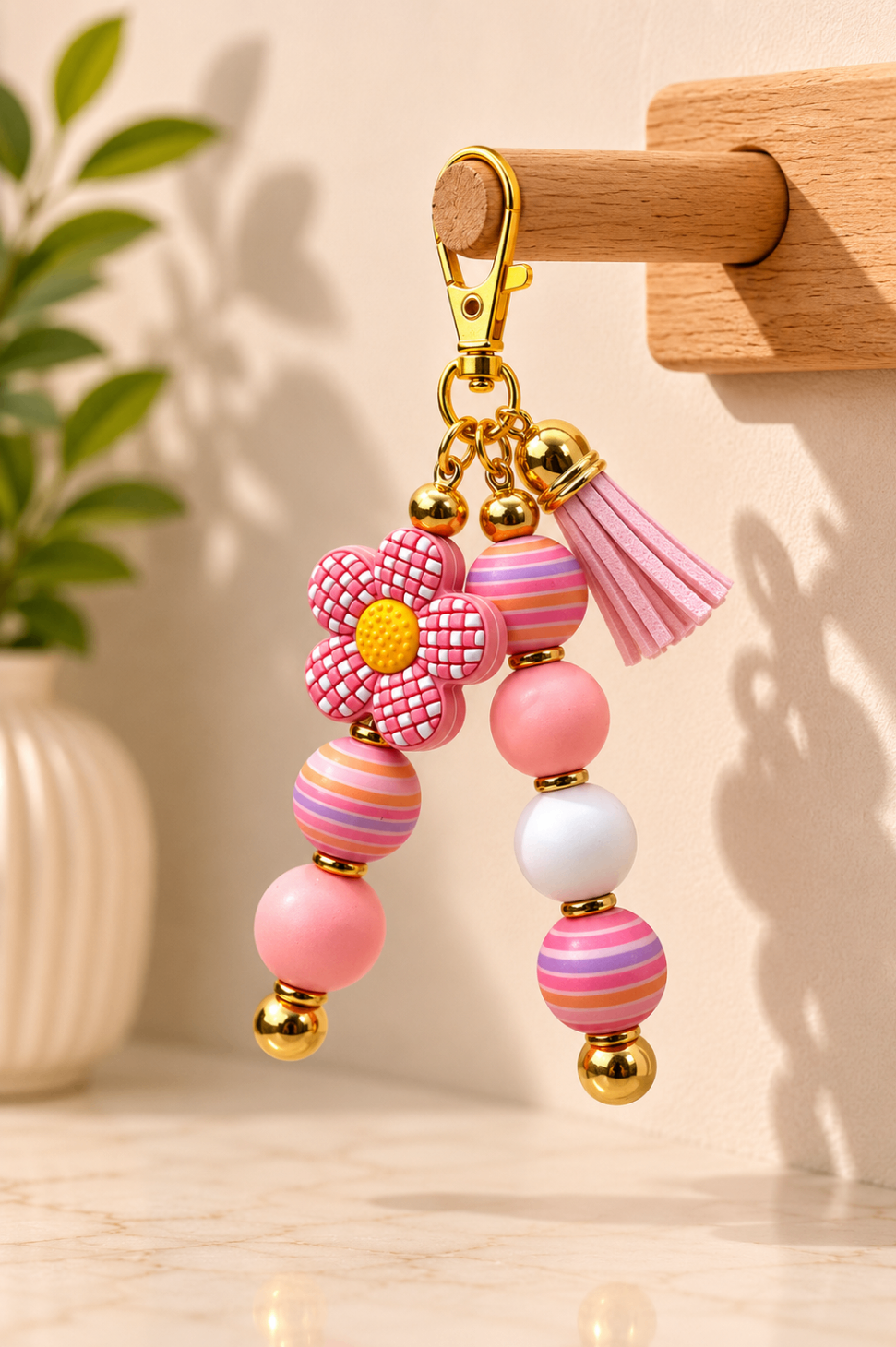 Candy Stripe Flower Bag Charm