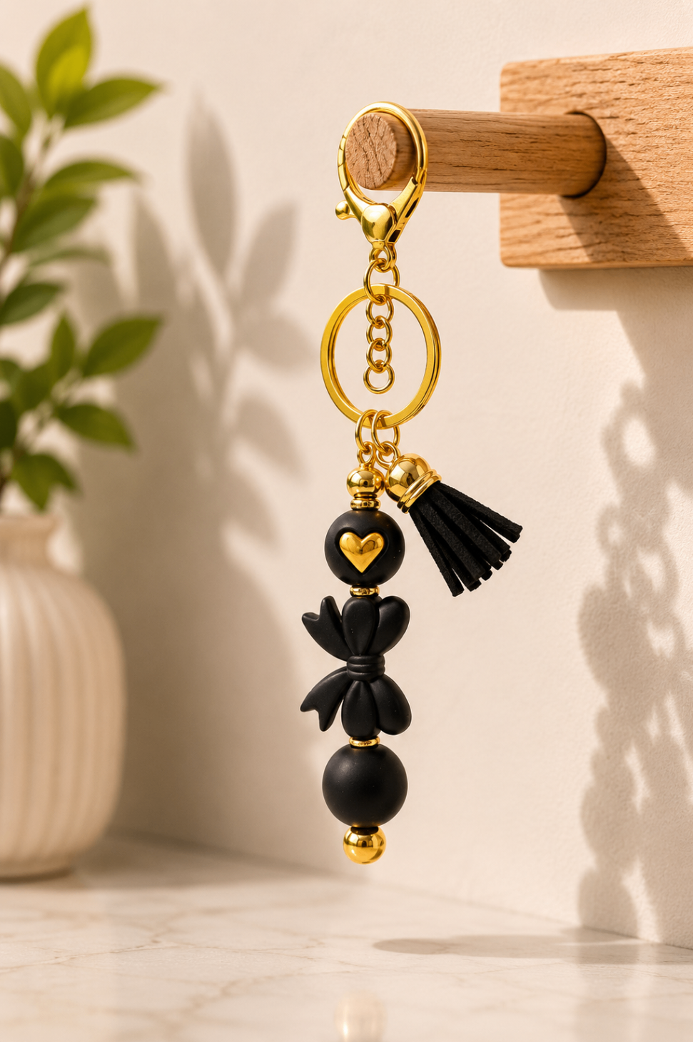 Midnight Heart Bow Bag Charm