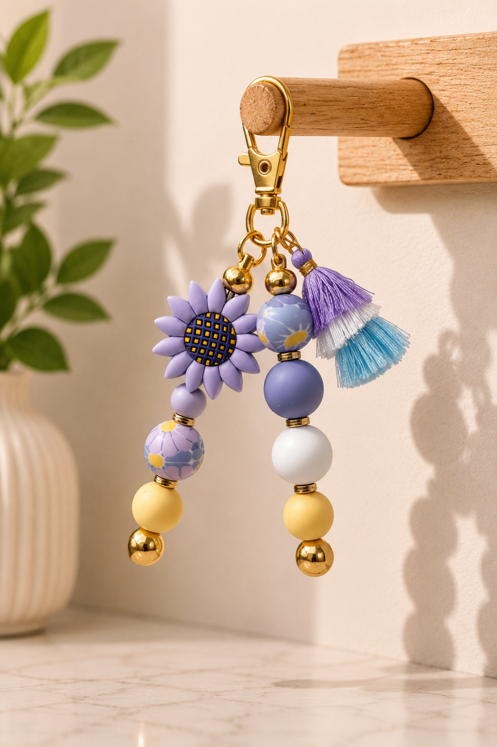 Periwinkle Sunflower Bag Charm