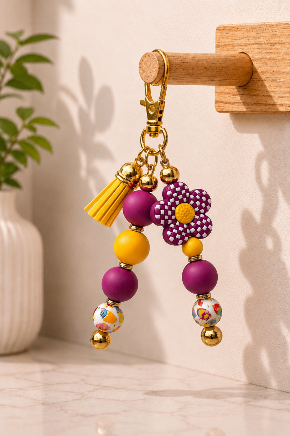 Plum Daisy Pop Bag Charm